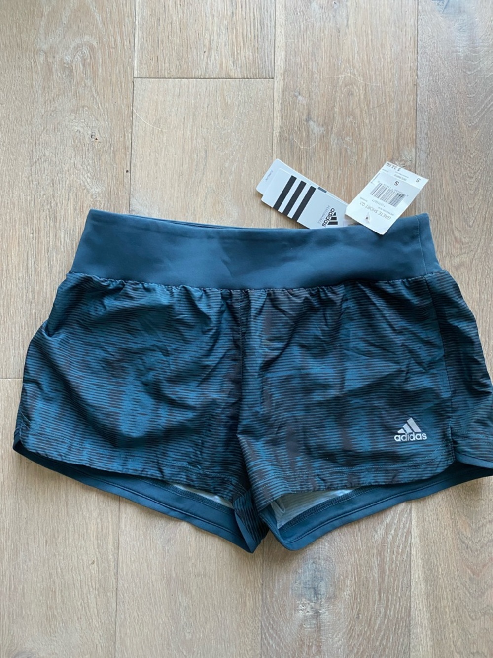 adidas Women's Dark Teal Striped Athletic Shorts